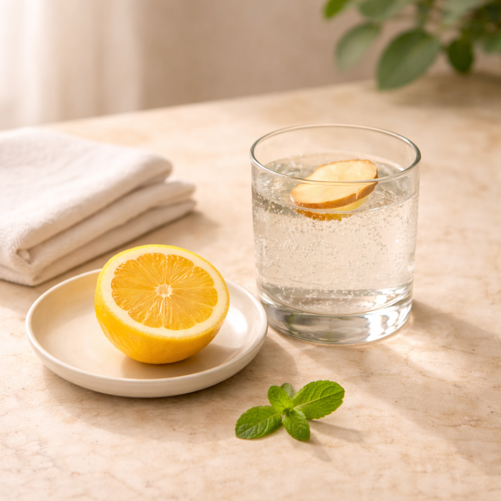 Fresh lemon and sparkling water for digestive support