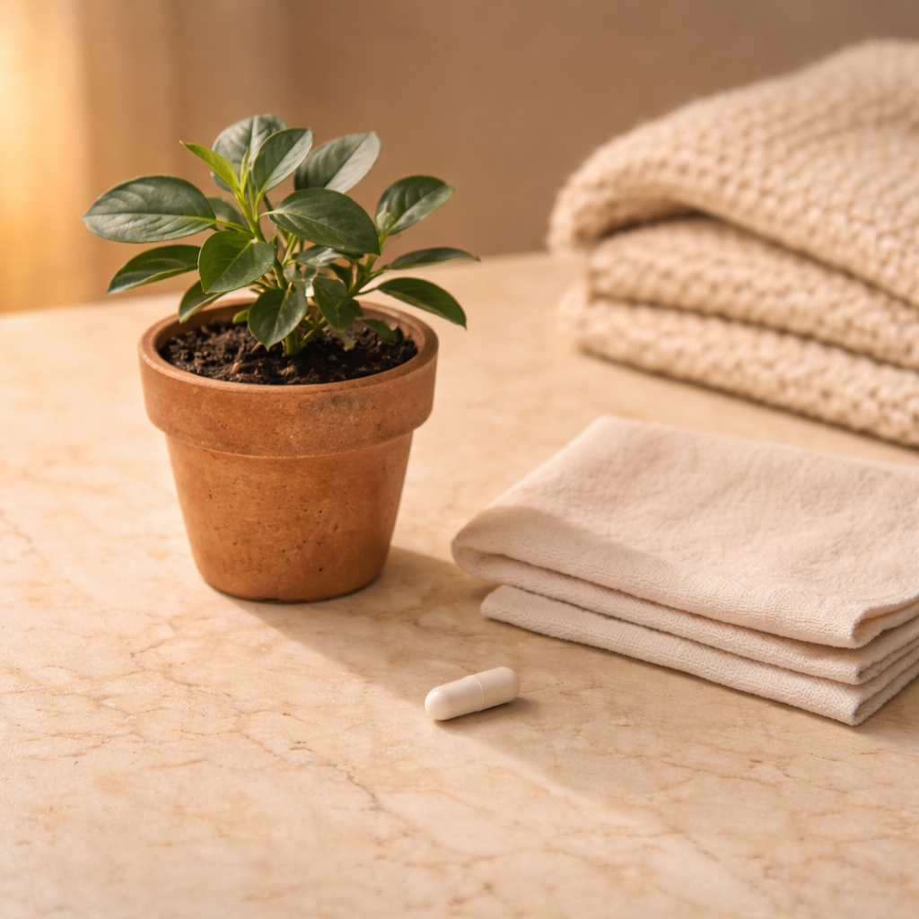 Calm evening leafy plant and capsule for sleep support